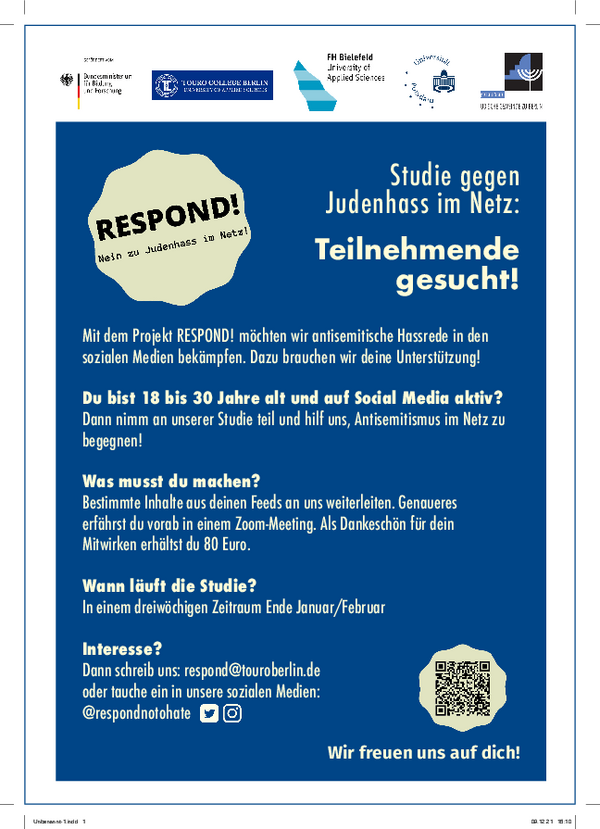 Veranstaltungsbild  Anzeige zur TeilnehmerInnen-Suche - RESPOND!
